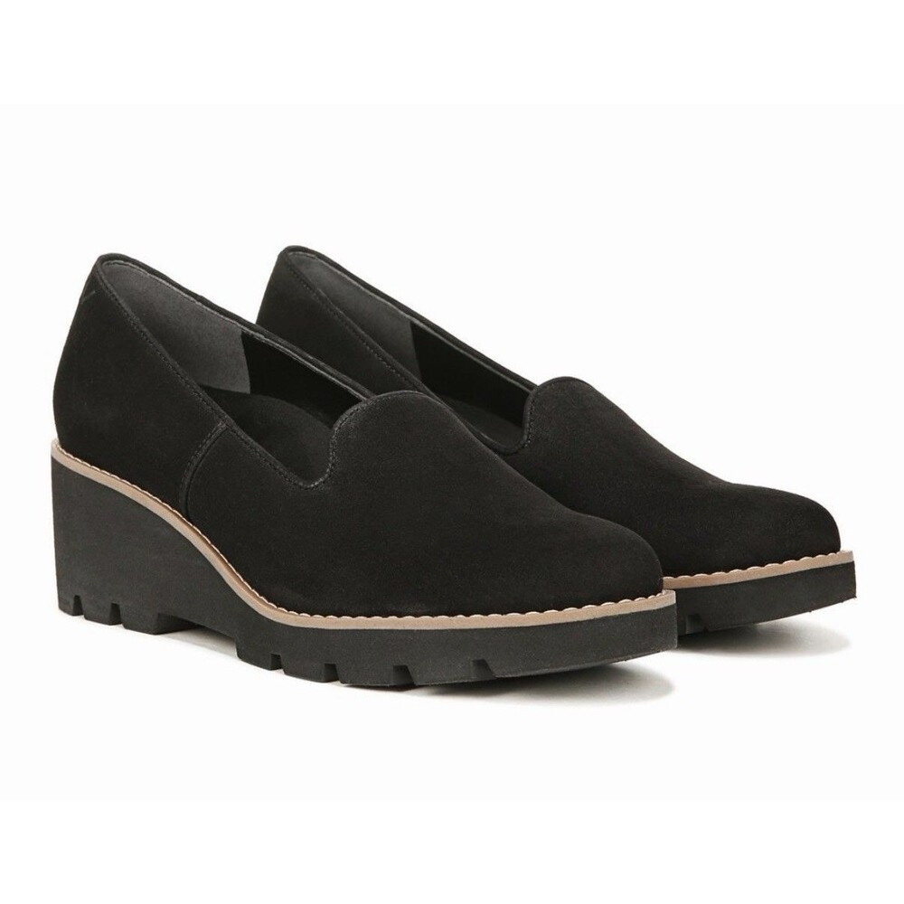 NIB Vionic Women Willa Wedge Loafer Slip On Shoes US 11 EU 42 Black Suede